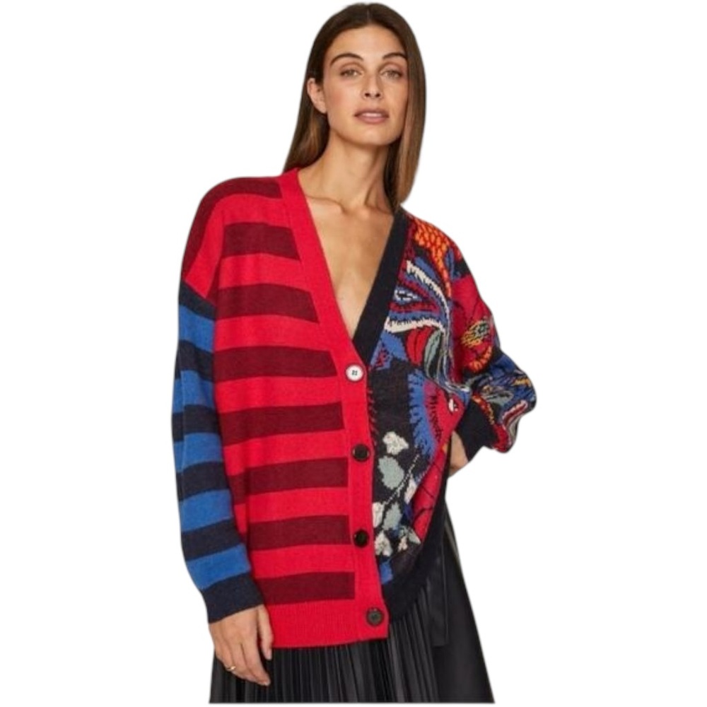 Farm Rio Vintage Forest Red Blue Stripe Mixed Oversiz… - Gem